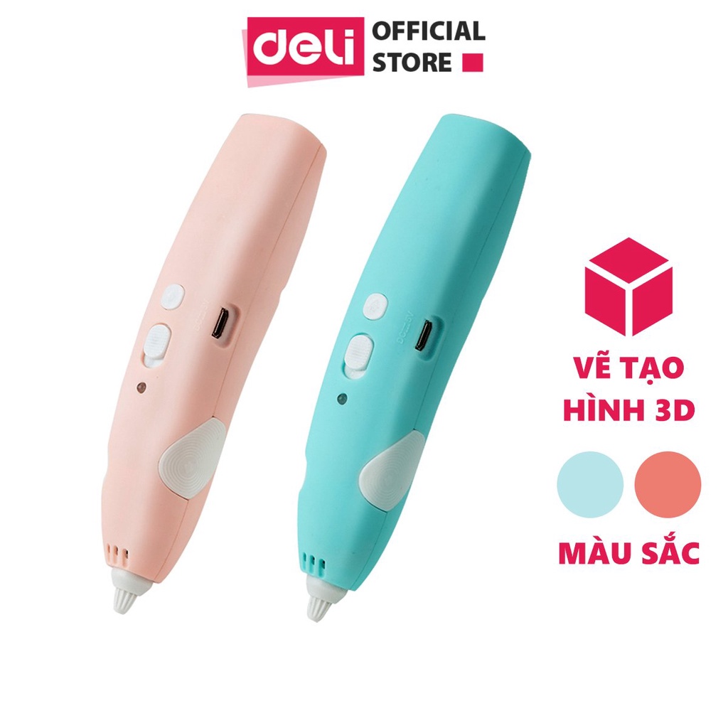 Bút vẽ 3D tạo mô hình 3 chiều độc đáo, in hình 3D nhiều màu Deli 74860 - Màu hồng/Màu xanh dành cho bé