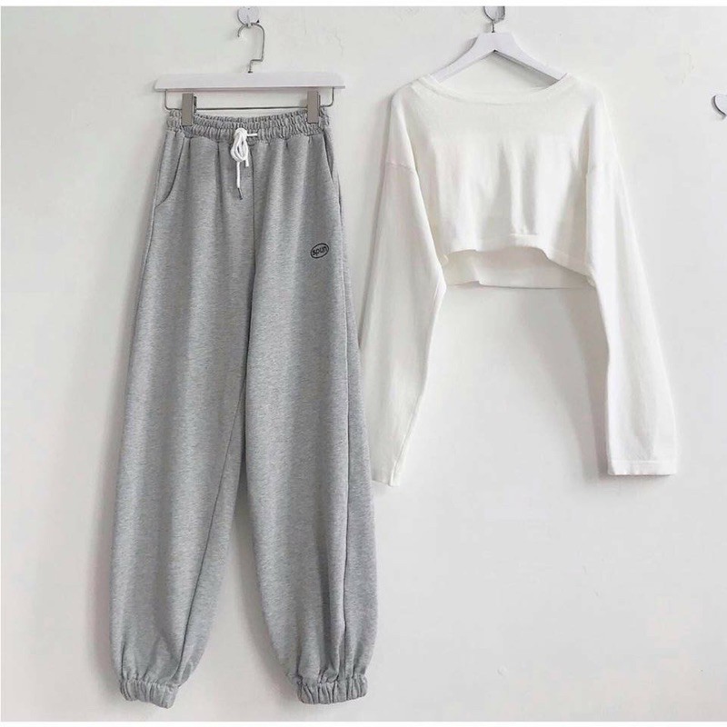 Quần jogger bo gấu thêu spur unisex chất liệu da cá năng đông