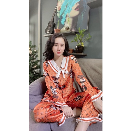 sét đồ bộ pijama nữ tay dài quần dài dể thương hot trend free ship