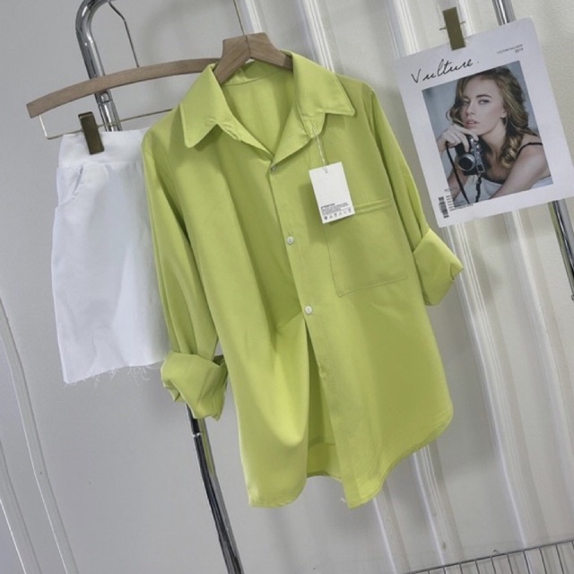 Áo Sơ Mi Form Rộng Màu Xanh Bơ RYMOLA Sơmi Xanh Cốm Tay Dài  Kiểu Dấu Quần Oversize Dáng Dài  Hàn Quốc Vintage