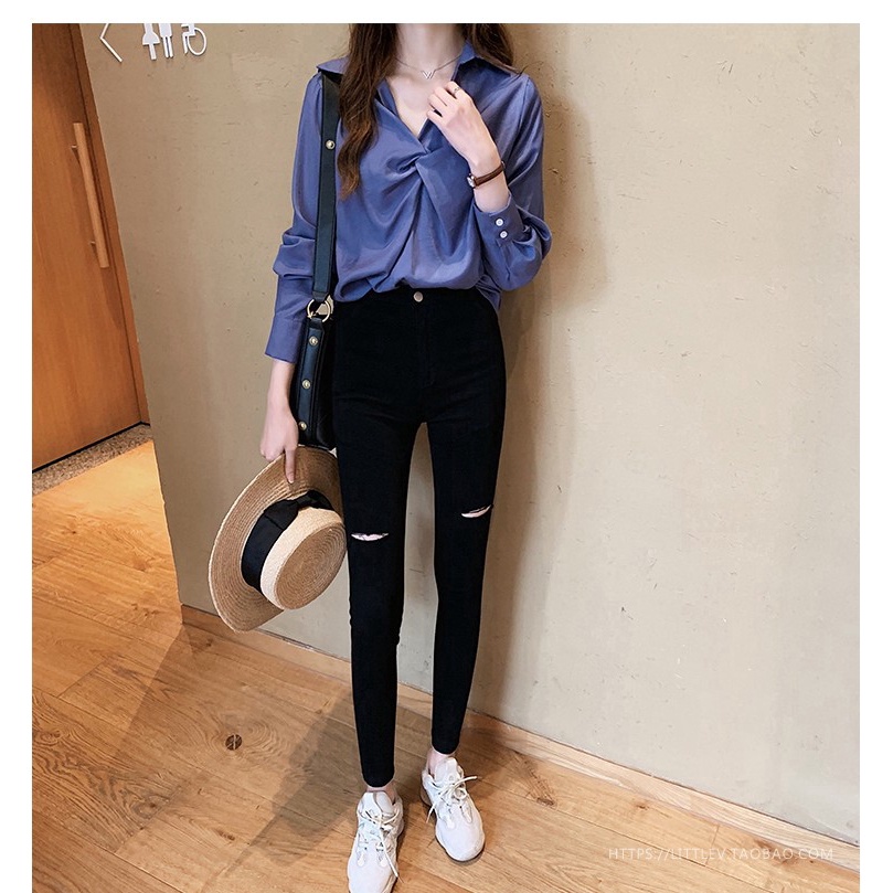 Áo Chiffon Nữ Tay Dài Dáng Rộng Màu Trắng Phong Cách Hàn Quốc