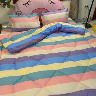 bộ chăn phao ga gối 5 món cotton poly (mẫu cầu vồng nhạt )
