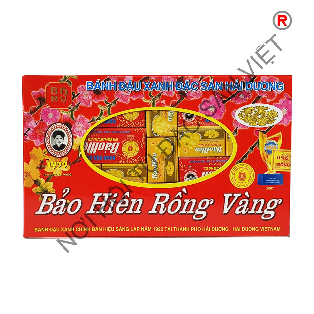 Bánh đậu xanh Bảo Hiên Rồng Vàng - Hộp 600g - Đặc sản Hải Dương