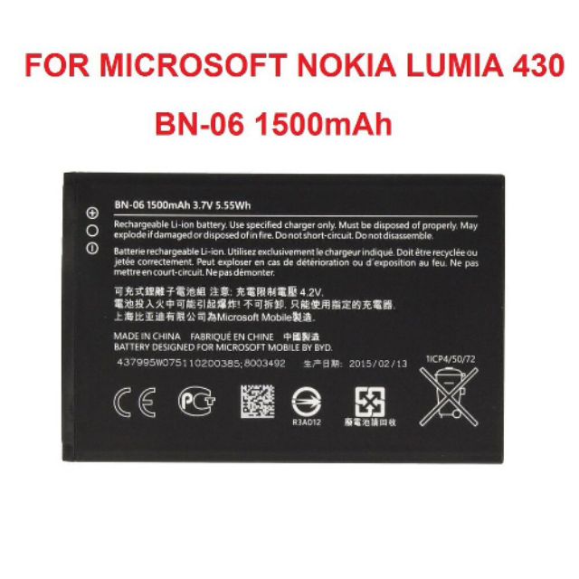 Pin Microsoft nokia lumia 430 BN-06 1500mAh xịn mới 100% BH 6 tháng