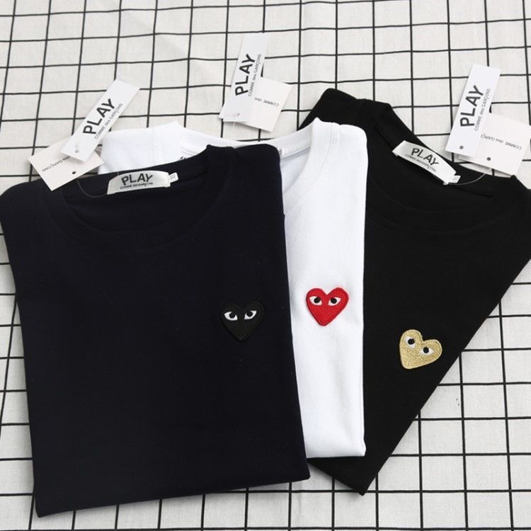 Áo thun Cotton trắng tay ngắn dáng rộng thêu hình trái tim phong cách Nhật Bản cho cặp đôi