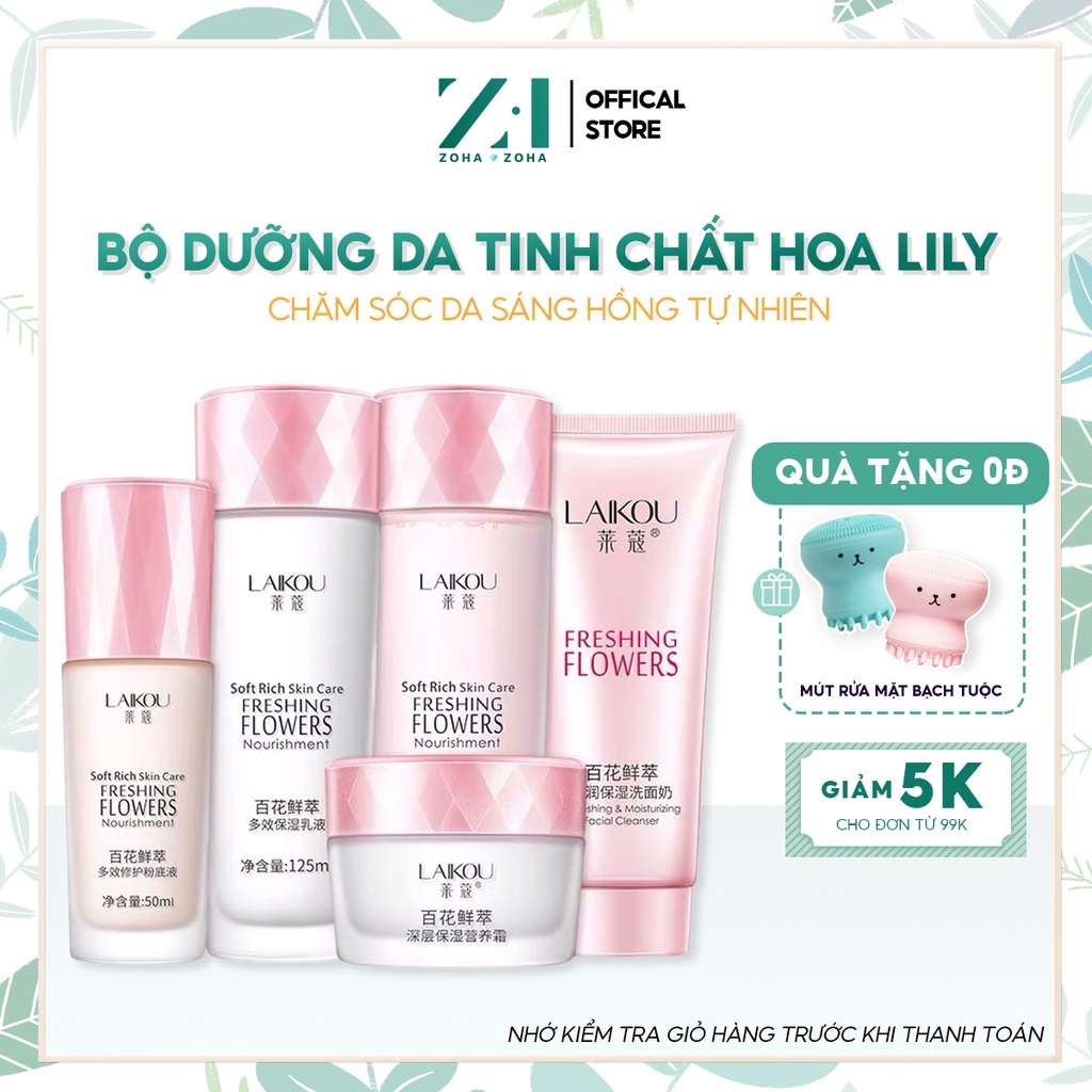 BỘ CHĂM SÓC DA LAIKOU Dưỡng Ẩm và Trẻ Hóa Làn Da Sữa Rửa Mặt +Nước Cân Bằng +Sữa Dưỡng +Kem Dưỡng +Kem Nền ZH-BDD-HAD