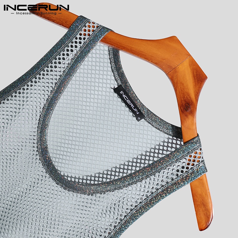 Áo tanktop INCERUN sát nách dáng rộng phối lưới thoáng khí thời trang đi biển dành cho nam