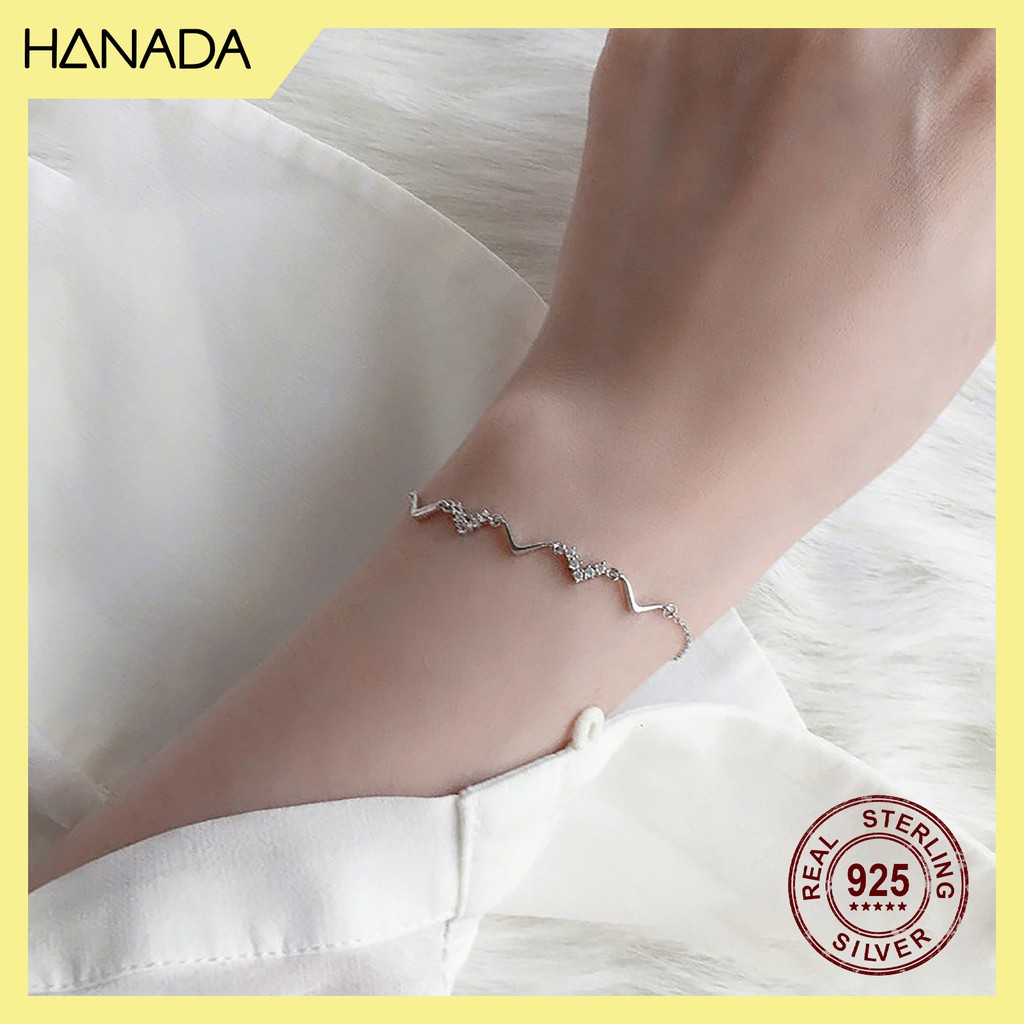 Lắc Tay Bạc 925 Cao Cấp Hanada Phụ Kiện Thời Trang Vòng Tay Nữ Đá Đơn Giản