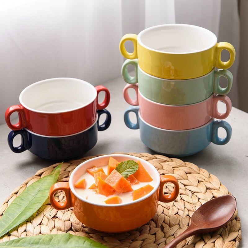 Bát ăn soup, bát chè, bát salad, bát decor món ăn có 2 quai cầm bằng gốm siêu xinh