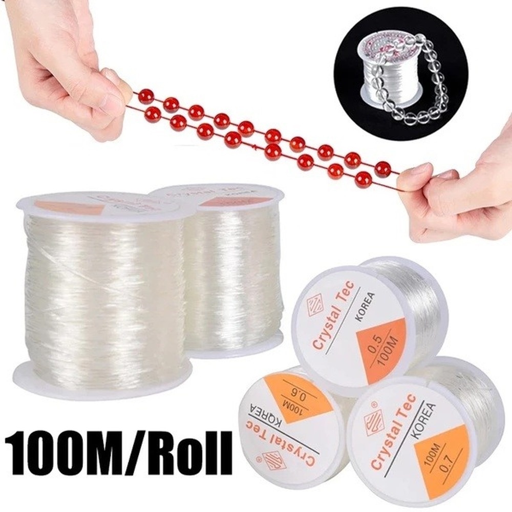 Cuộn Dây 100m Hạt Pha Lê Co Giãn Dày 0.5-1mm Dùng Làm Trang Sức Tiện Dụng
