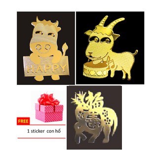 Bộ 2 sticker dán điện thoại : Con bò + con dê tặng 1 Bùa phúc lộc
