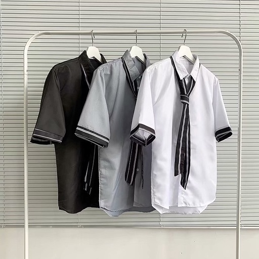 Phiên bản Hàn Quốc của nữ áo thun dài tay cổ tròn thoáng khí 3 màu cổ sơ mi xếp nếp (giao ngay) miễn phí buộc dây