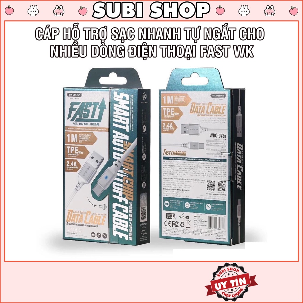 Cáp Sạc Nhanh Tự Ngắt WK Fast IP WK 073 2.4A