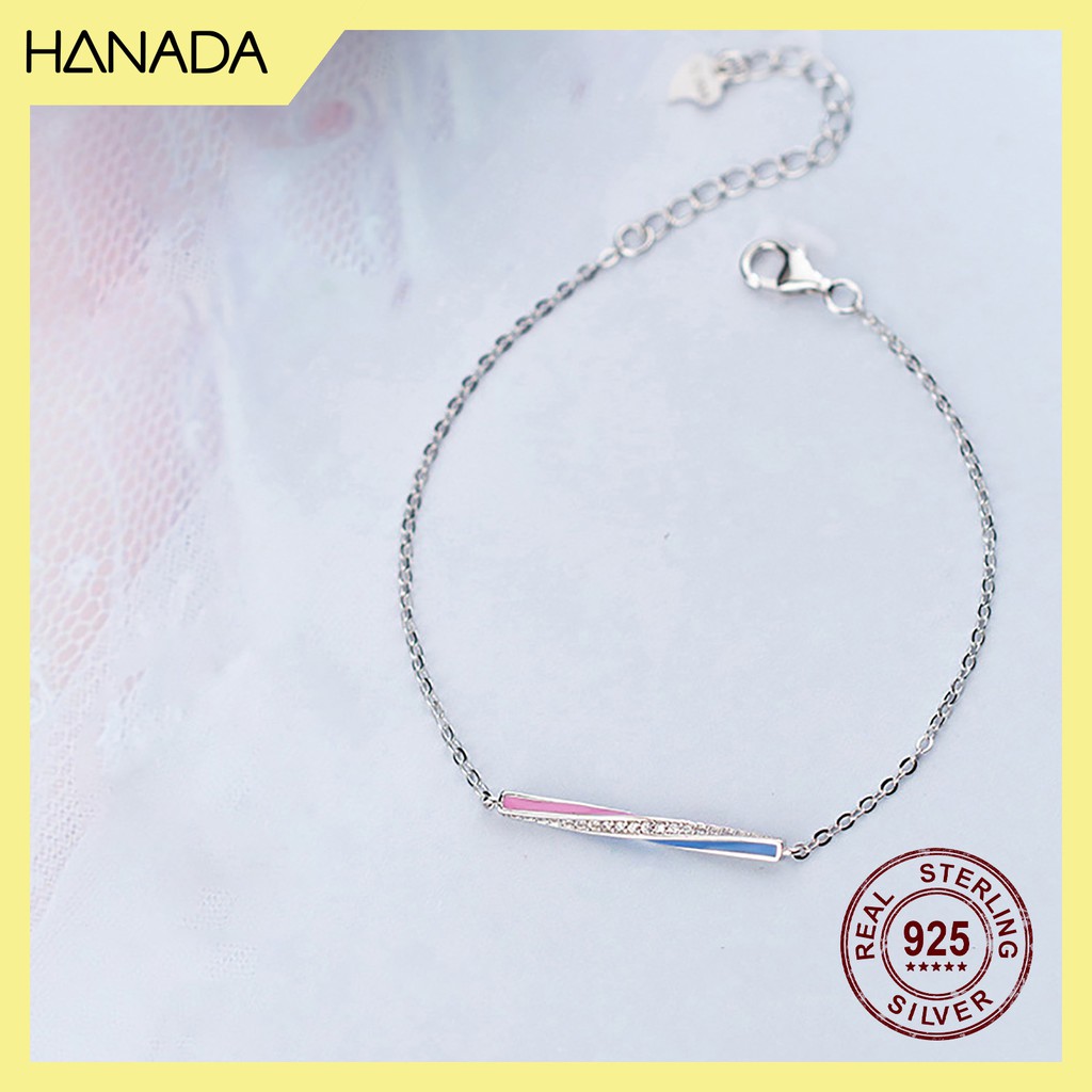 Lắc Tay Bạc 925 Hanada Xoắn Hồng Xanh Và Đá