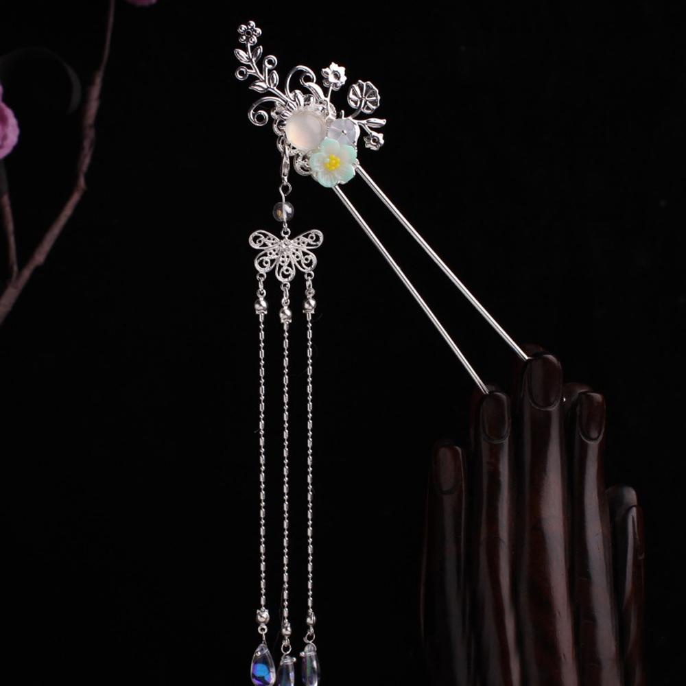 Trâm Cài Tóc Đính Hoa Và Bướm Tua Rua Phong Cách Trung Hoa Cổ Điển