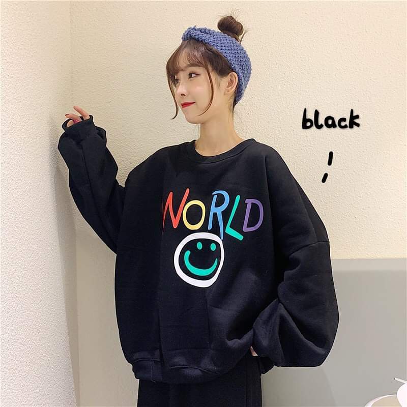 Áo Sweater WORLD SMILE Unisex (Hồng/Đen)