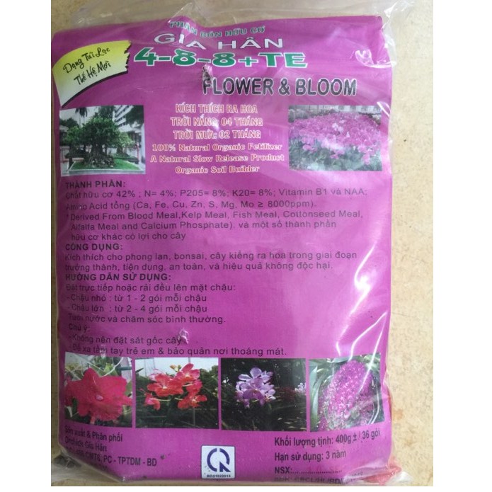 Phân bón kích lan ra hoa dạng túi tiện dụng 4-8-8+TE