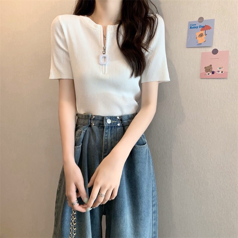59110. ÁO LEN KHOÁ NGỰC TAY NGẮN