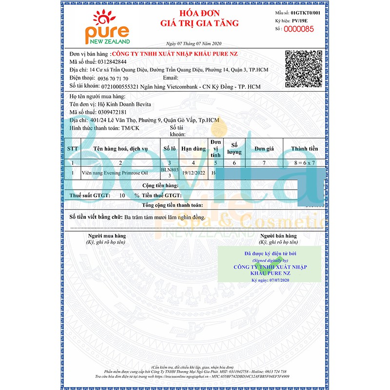 Viên uống tinh dầu hoa anh thảo NZPureHealth Evening Primrose Oil 100 viên, viên uống nội tiết - Bevita