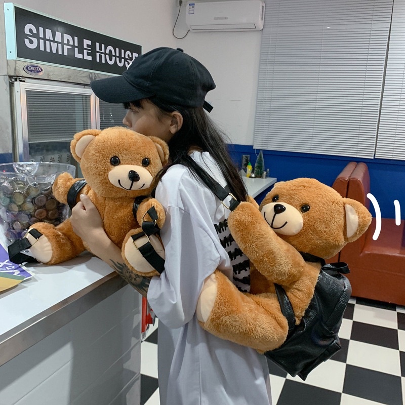 Balo gâu bông nâu đeo lớn nhỏ gấu thời trang cute cho nam, nữ chất liệu da cao cấp, balo con gấu unisex giá rẻ