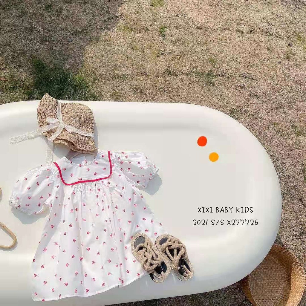 🍧🍧🍧 Váy đầm tiểu thư tay bồng trắng họa tiết hoa kiểu Hàn rất xinh🥰