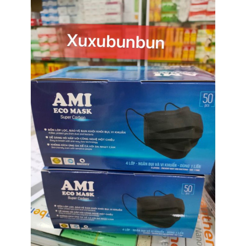 KHẨU TRANG AMI 4 LỚP MÀU ĐEN (HỘP 50 CÁI)