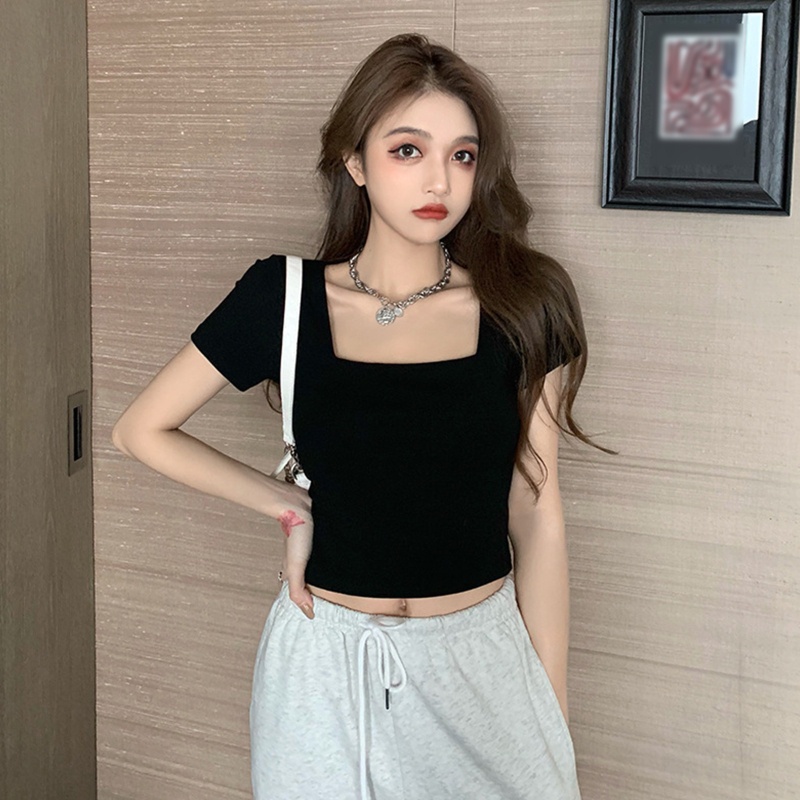 Áo Thun Ngắn Tay Cổ Tròn Màu Sắc Đơn Giản Thời Trang Mùa Hè Quyến Rũ Dành Cho Nữ