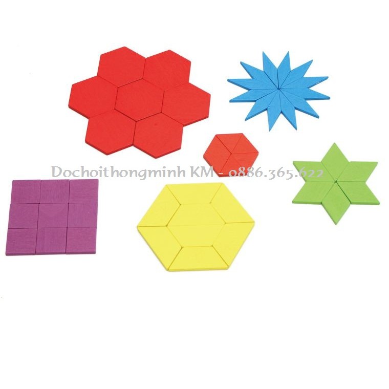 Ghép hình tư duy theo thẻ Pattern block 130 chi tiết