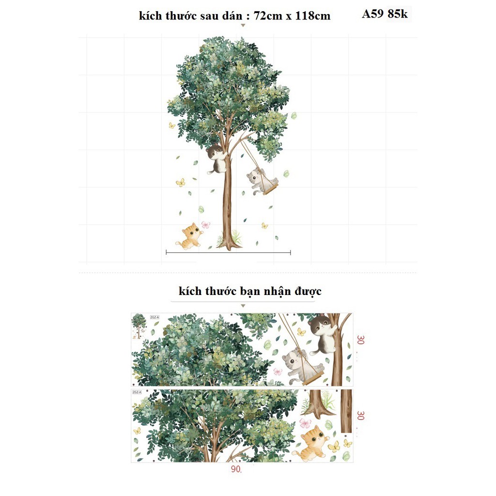 Decal dán tường cây xanh A59 phong cách Bắc Âu