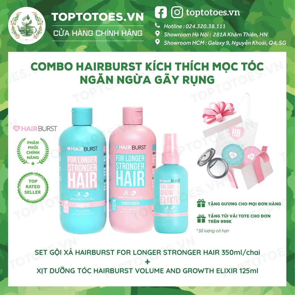 Combo Gội Xả + Xịt Dưỡng Kích Mọc Tóc Hairburst [NHẬP KHẨU CHÍNH HÃNG 100%]