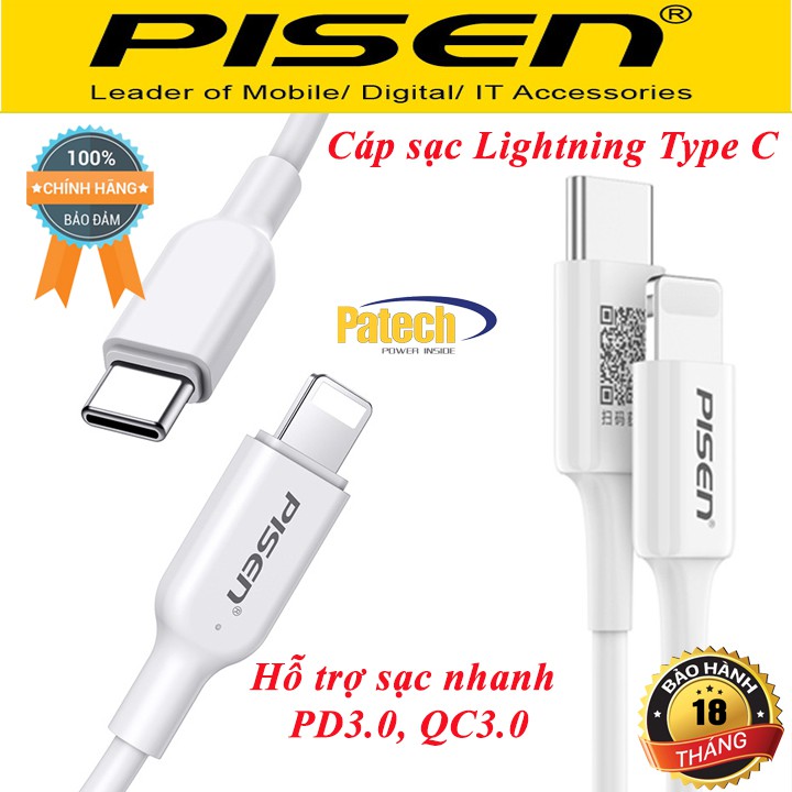 Cáp sạc iphone Pisen Lightning & Type-C 3A (Type-C to Lightning ) / Cáp lighting sạc iphone  Pisen