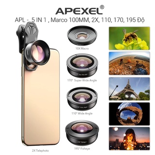 Bộ ống kính, lens 5in1 apexel chụp ảnh 4K cho điện thoại,smartphone