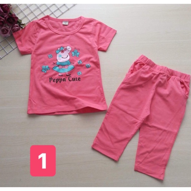 Bộ thun cotton quần lửng bé gái size 20-40kg