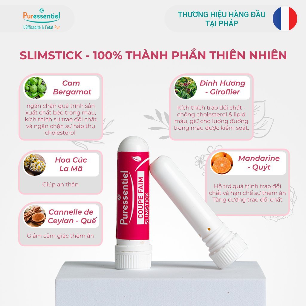 Slimstick thanh hít giảm cảm giác thèm ăn Puressentiel 10ml, hỗ trợ giữ dáng, thành phần tự nhiên, xuất xứ Pháp