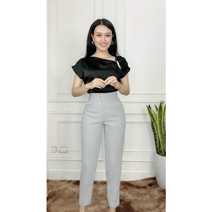 Quần Tây Công sở Nữ 3 Khuy cạp Lệch Lưng Cao , Quần Vải Nữ Chất Tuyết Mưa Vitex Dày Dặn Mềm Mại