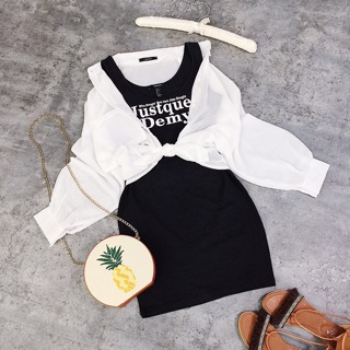 Set đầm body + sơmi voan