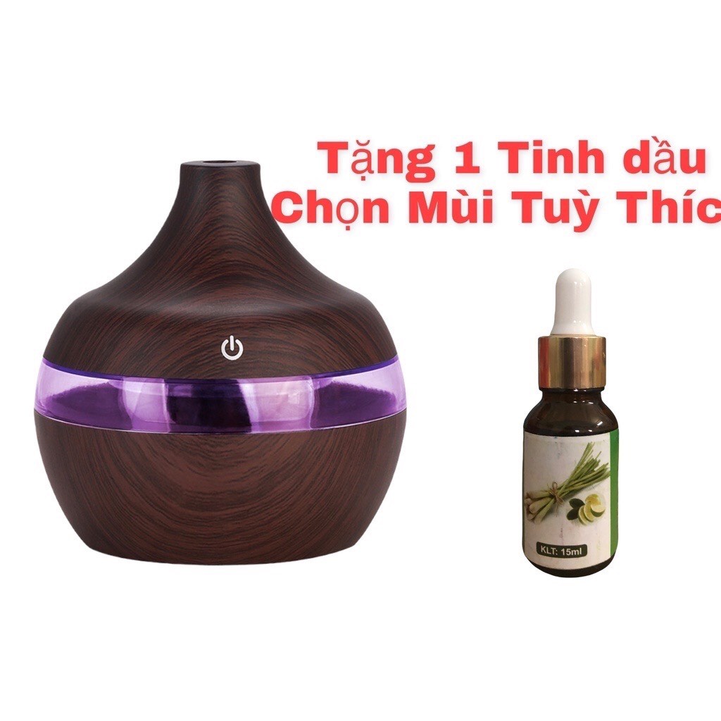 Máy Xông Tinh Dầu Tặng 1 Tinh Dầu Phun Sương Khuếch Tán Vân Gỗ Diệt Khuẩn Nhà Cửa