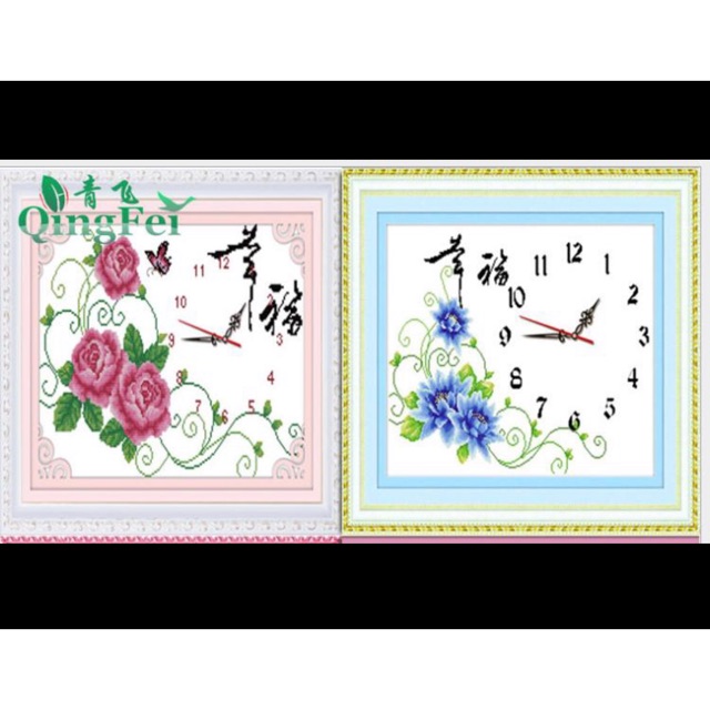 Tranh thêu chữ thập đồng hồ