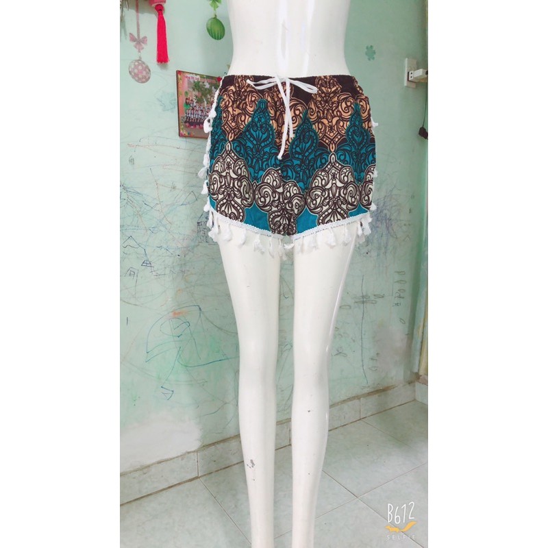 [size 1/40-50ký]Quần đùi lanh thái viền ren tua rua đi biển