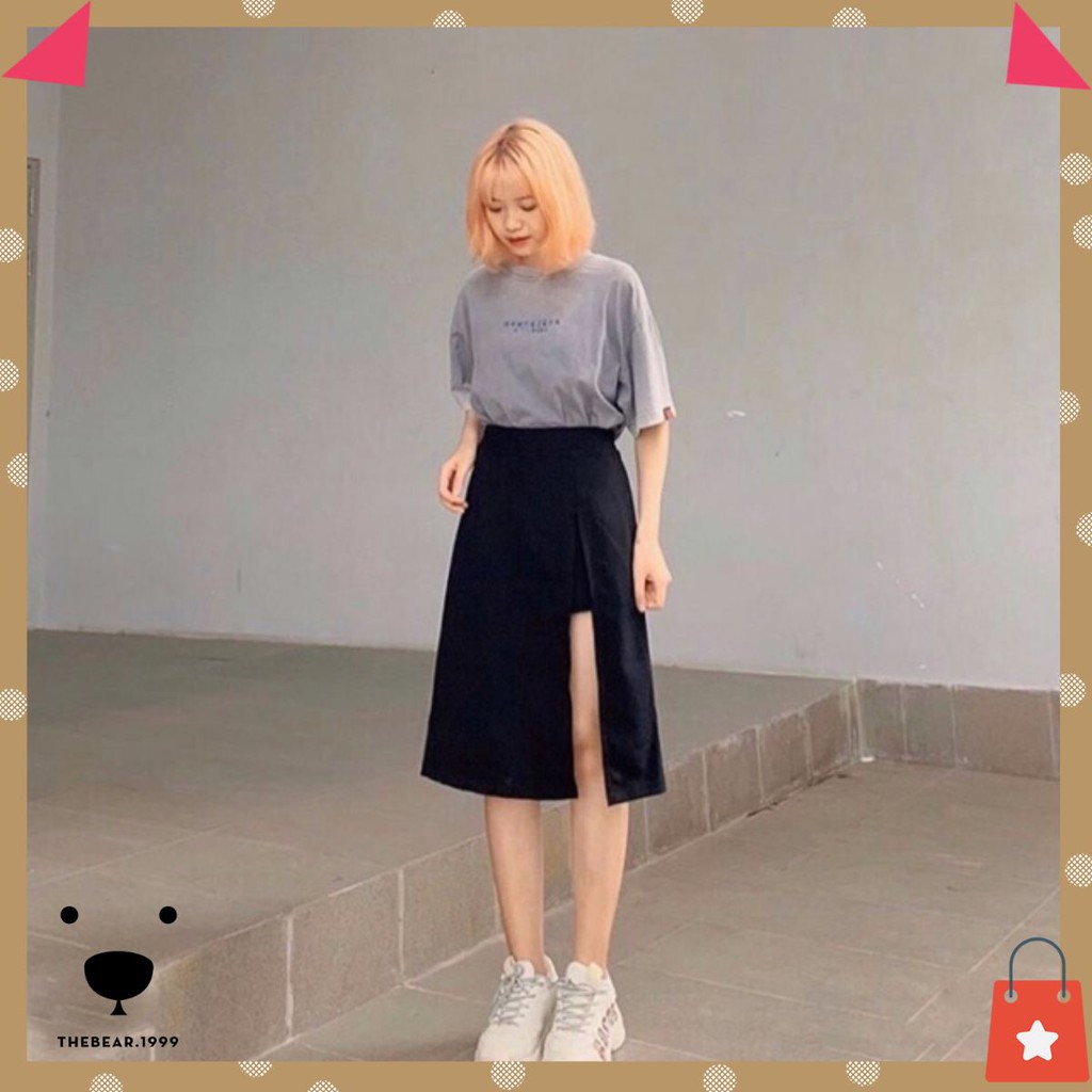 Cv7828 - CHÂN VÁY MIDI ĐEN XẺ TÀ