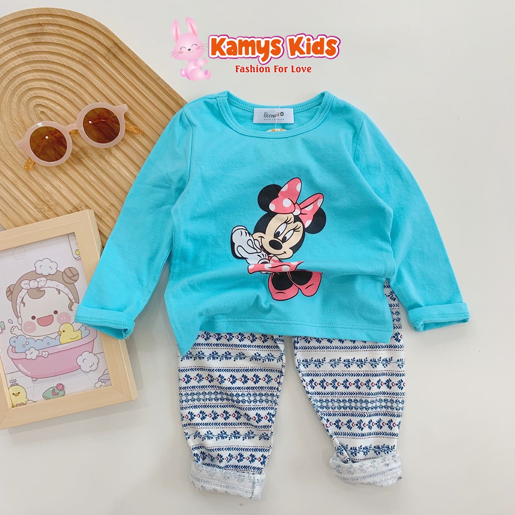 Bộ quần áo cotton dài tay thu đông KAMYS KIDS hình Mickey cho bé gái từ 10-23kg