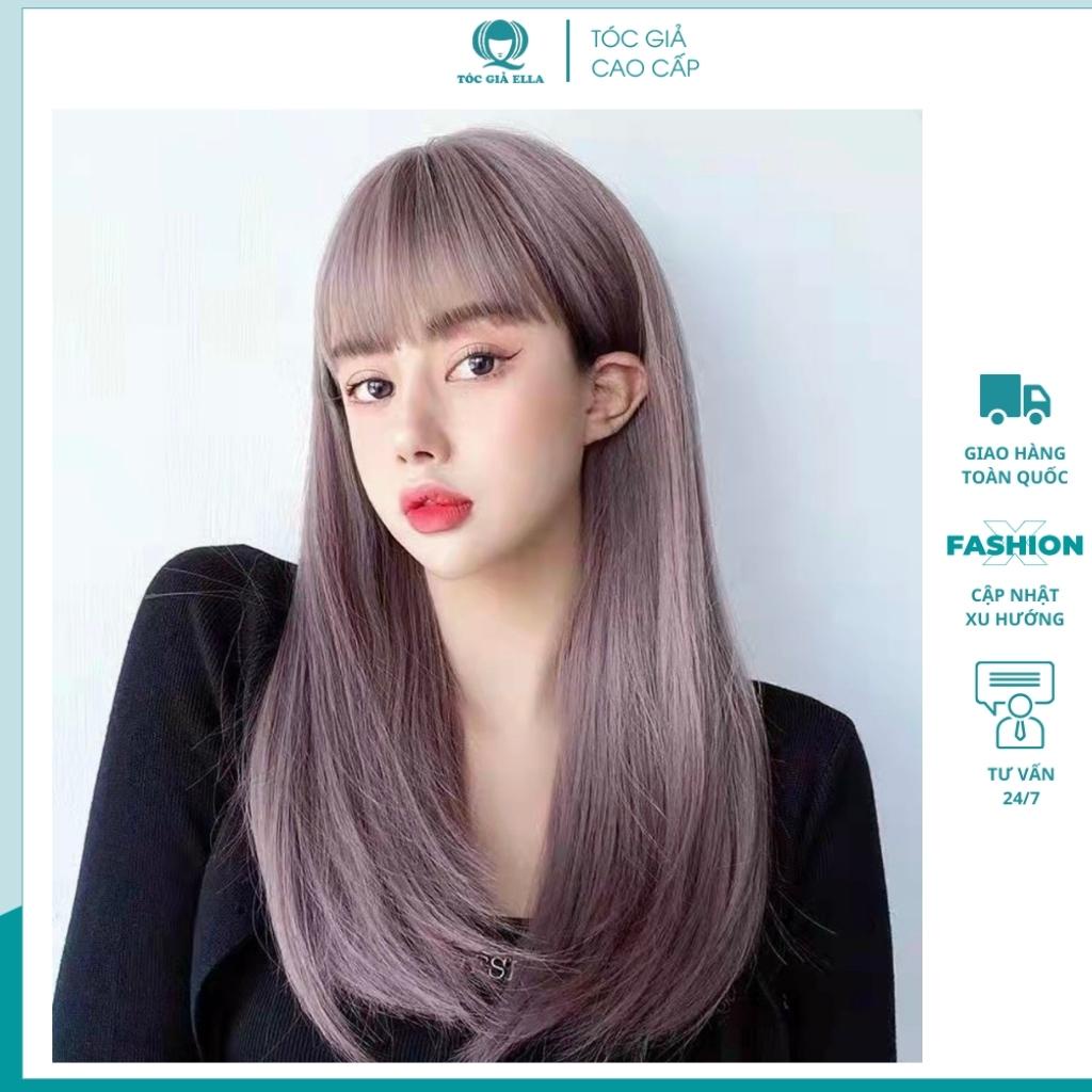 Tóc giả nữ cả đầu 🥰FREESHIP🥰 Tóc giả nguyên đầu thẳng lỡ 40cm xanh khói MS1799