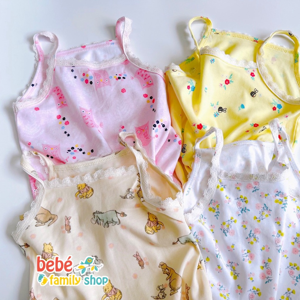 Set bộ hai dây bé gái thun cotton phối ren