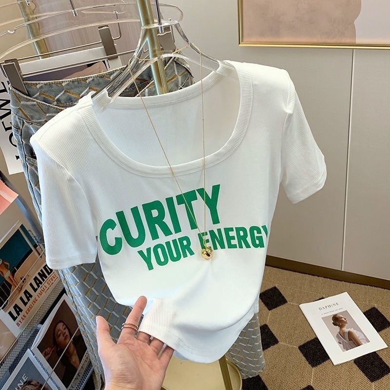 Áo Thun Tay Ngắn Cổ Chữ U Dáng Ôm Thời Trang Mùa Hè Dễ Phối Đồ Cho Nữ