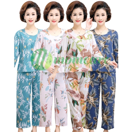 Đồ bộ trung niên nữ đẹp B86 - Quần áo thời trang thu đông cho người lớn tuổi U40 U50 U60 - Bộ ngủ mặc nhà cho mẹ Bigsize