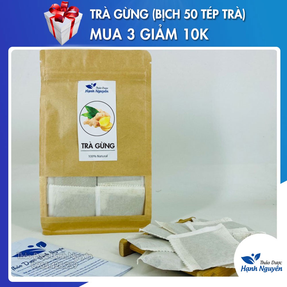 Trà gừng túi lọc, 50 túi x 3g, trà giảm cân, giảm mỡ bụng, đùi, làm ấm cơ thể - Thảo dược hạnh nguyên