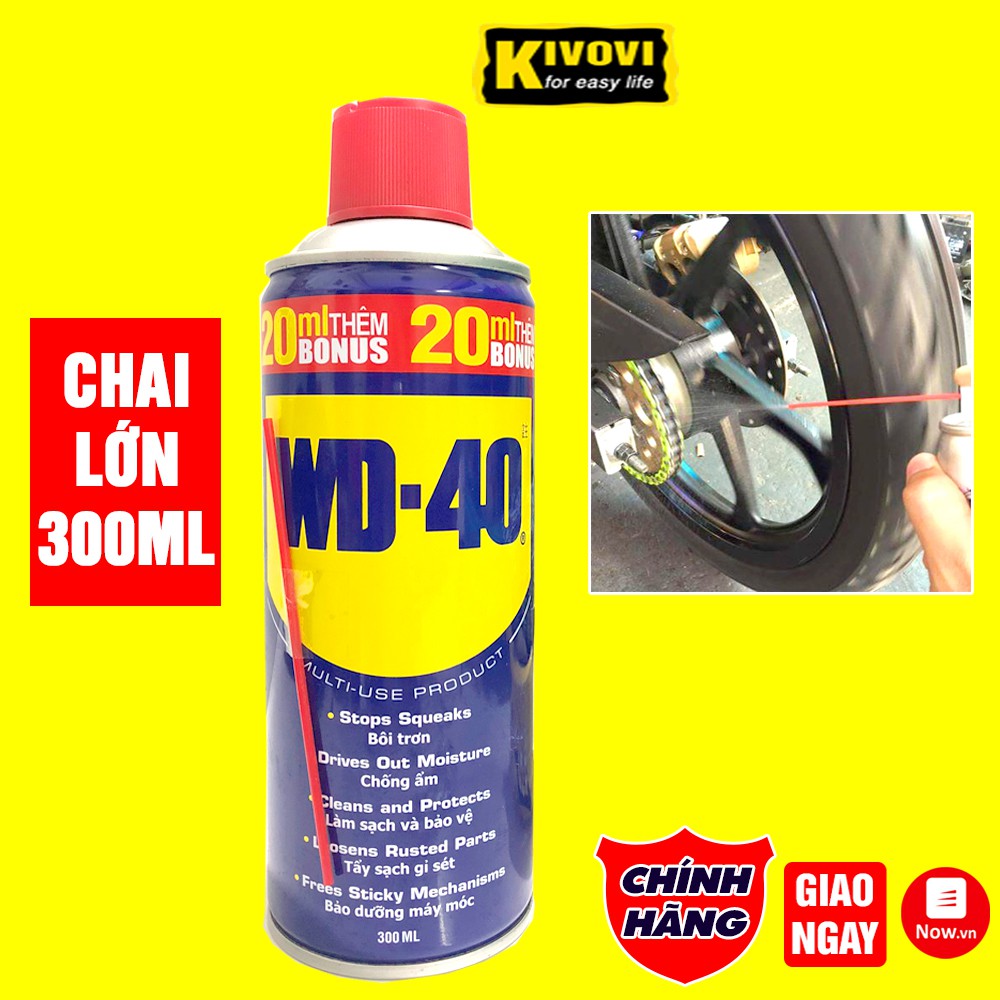 [CHAI LỚN] Chai Xịt Vệ Sinh Sên WD40 300ml - Bình Xịt Chống Rỉ Sét, Bôi Trơn Xích Xe, Động Cơ , Đồ Gia Dụng - Kivo