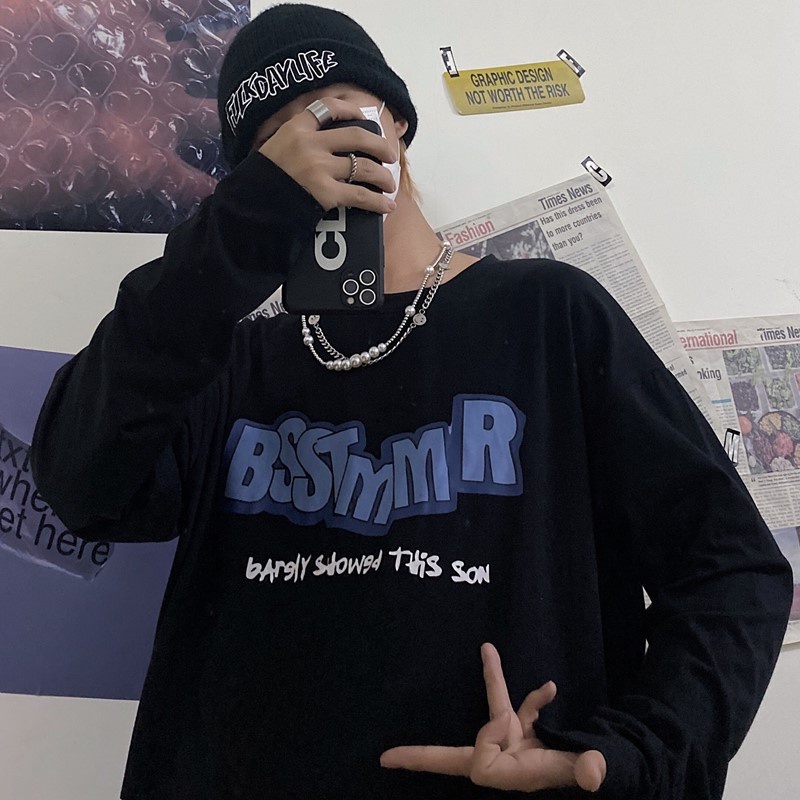 Áo phông tay dài sweater nam nữ unisex form rộng teen cổ tròn oversize cotton giá rẻ basic đen trắng ulzzang BSST