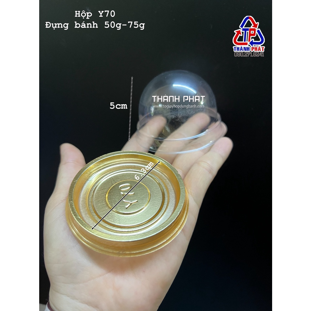 50 Hộp nhựa tròn XY68 - Hộp đế đen,vàng nắp cầu đựng bánh đài loan - Hộp đựng bánh trung thu 50g