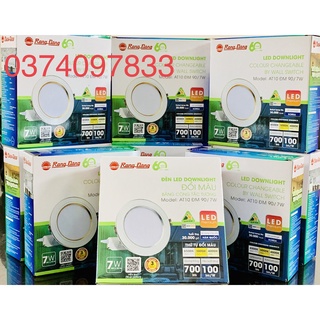 Đèn led âm trần downlight đổi màu at10 rạng đông 7w/90 viền vàng, viền bạc